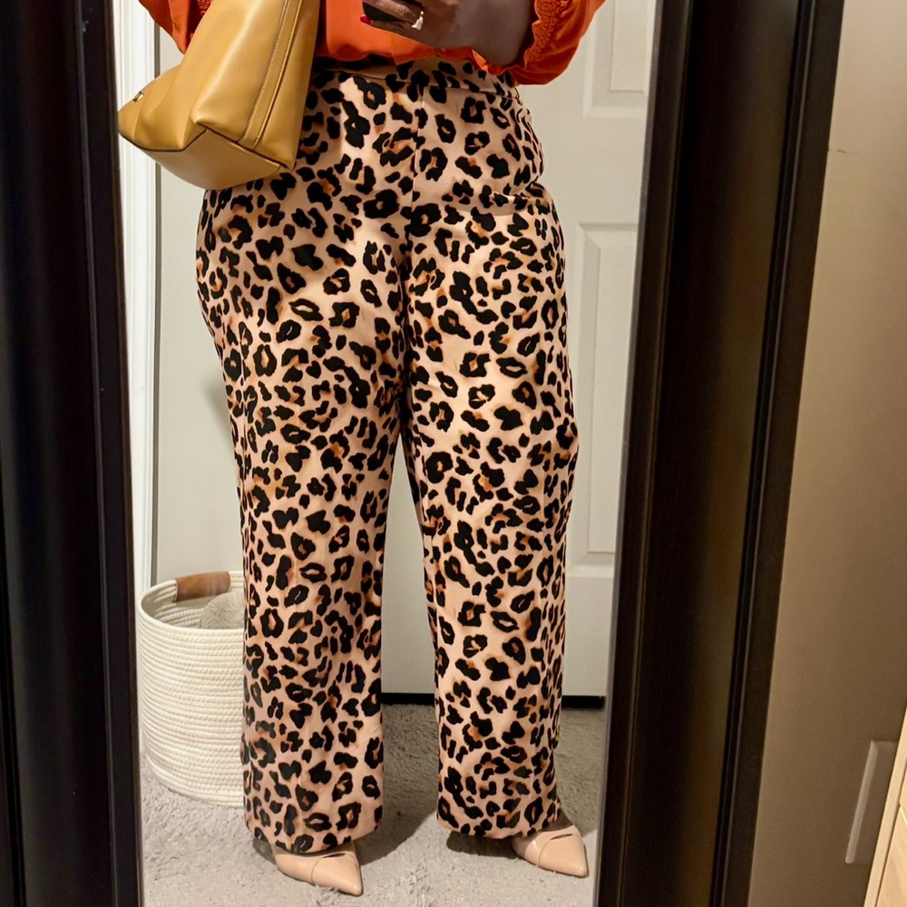 Ashley Stewart Black and Tan Animal Print Crepe Pants